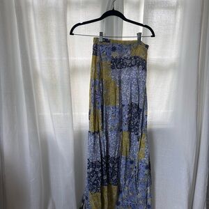Lovestitch Blue Pleated A-Line Maxi Skirt